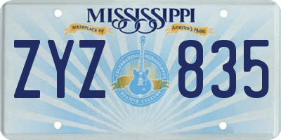 MS license plate ZYZ835