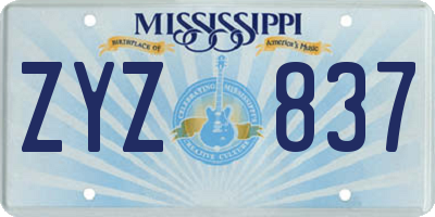 MS license plate ZYZ837