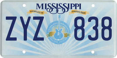 MS license plate ZYZ838