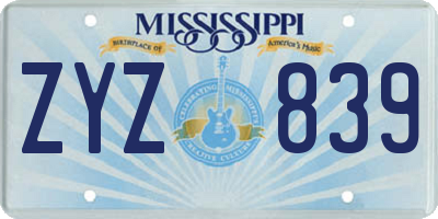 MS license plate ZYZ839