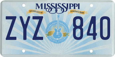 MS license plate ZYZ840
