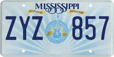 MS license plate ZYZ857