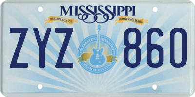 MS license plate ZYZ860
