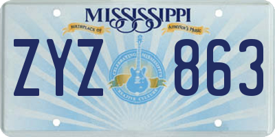 MS license plate ZYZ863