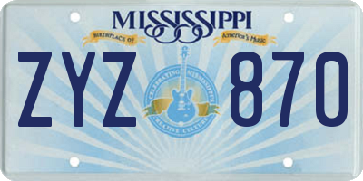 MS license plate ZYZ870
