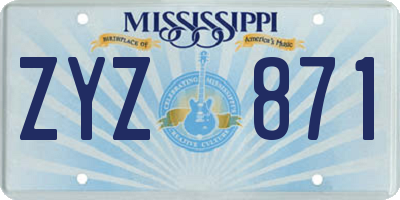 MS license plate ZYZ871