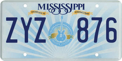 MS license plate ZYZ876