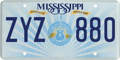 MS license plate ZYZ880