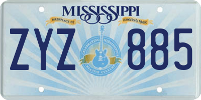 MS license plate ZYZ885