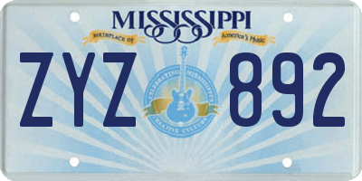 MS license plate ZYZ892