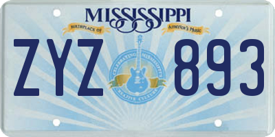 MS license plate ZYZ893