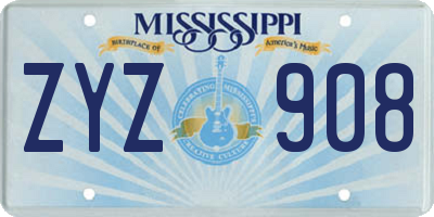 MS license plate ZYZ908