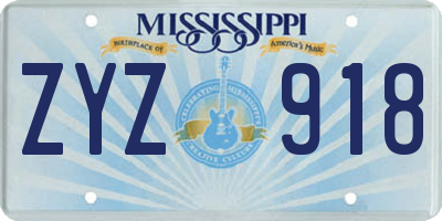MS license plate ZYZ918