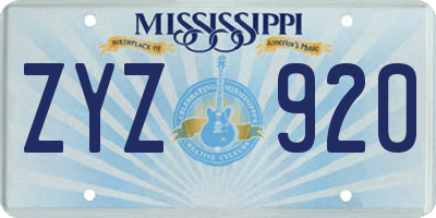 MS license plate ZYZ920