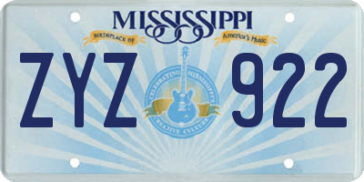 MS license plate ZYZ922