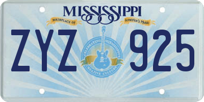 MS license plate ZYZ925