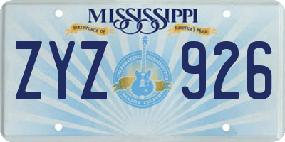 MS license plate ZYZ926