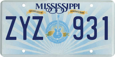 MS license plate ZYZ931