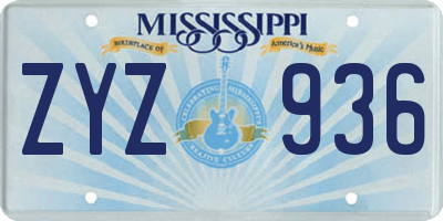 MS license plate ZYZ936