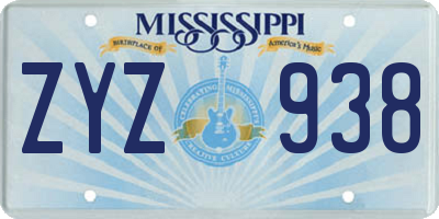 MS license plate ZYZ938