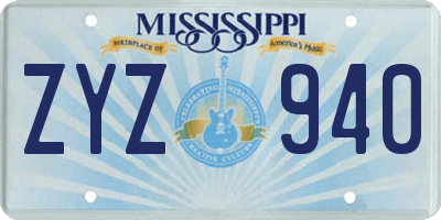 MS license plate ZYZ940