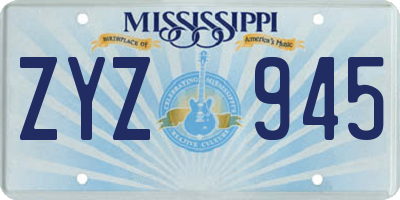 MS license plate ZYZ945