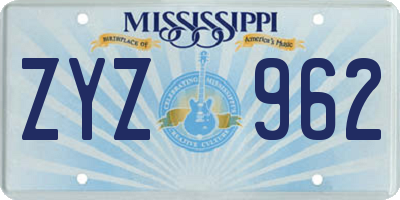 MS license plate ZYZ962