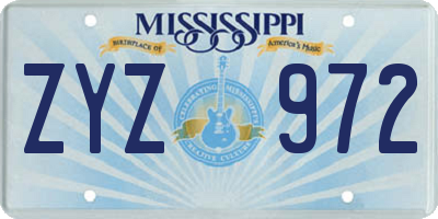 MS license plate ZYZ972