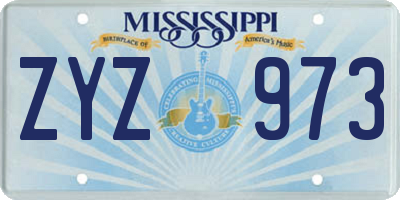 MS license plate ZYZ973