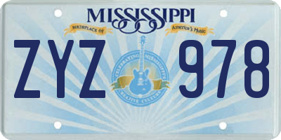 MS license plate ZYZ978