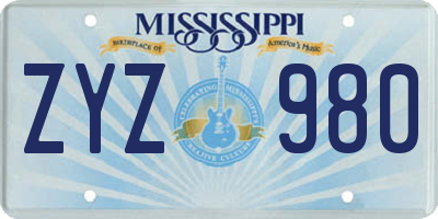 MS license plate ZYZ980