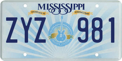 MS license plate ZYZ981