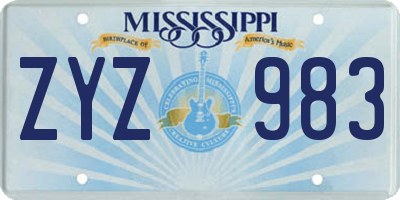 MS license plate ZYZ983