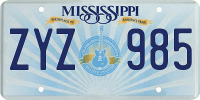 MS license plate ZYZ985