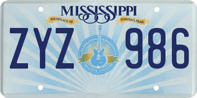 MS license plate ZYZ986