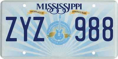 MS license plate ZYZ988