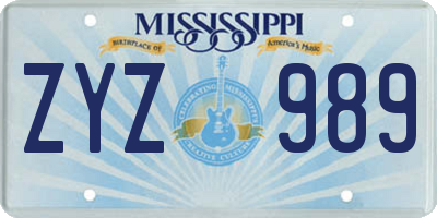 MS license plate ZYZ989