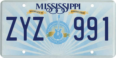 MS license plate ZYZ991