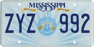 MS license plate ZYZ992