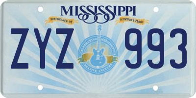 MS license plate ZYZ993