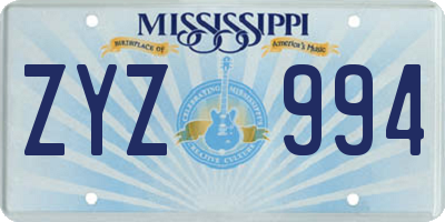 MS license plate ZYZ994