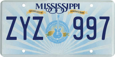 MS license plate ZYZ997