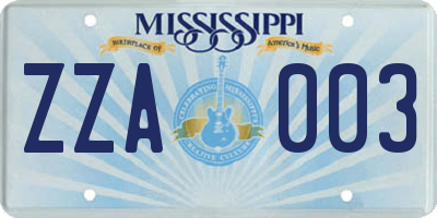 MS license plate ZZA003