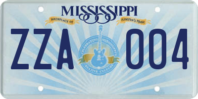 MS license plate ZZA004