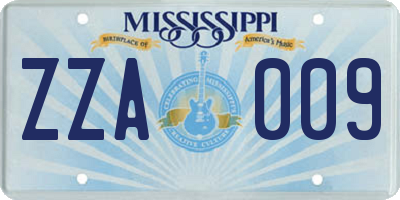 MS license plate ZZA009