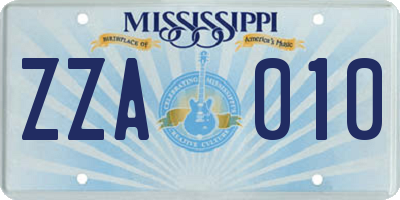 MS license plate ZZA010