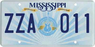 MS license plate ZZA011
