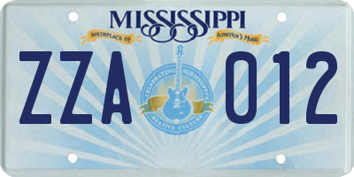 MS license plate ZZA012