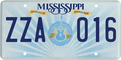 MS license plate ZZA016