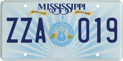 MS license plate ZZA019